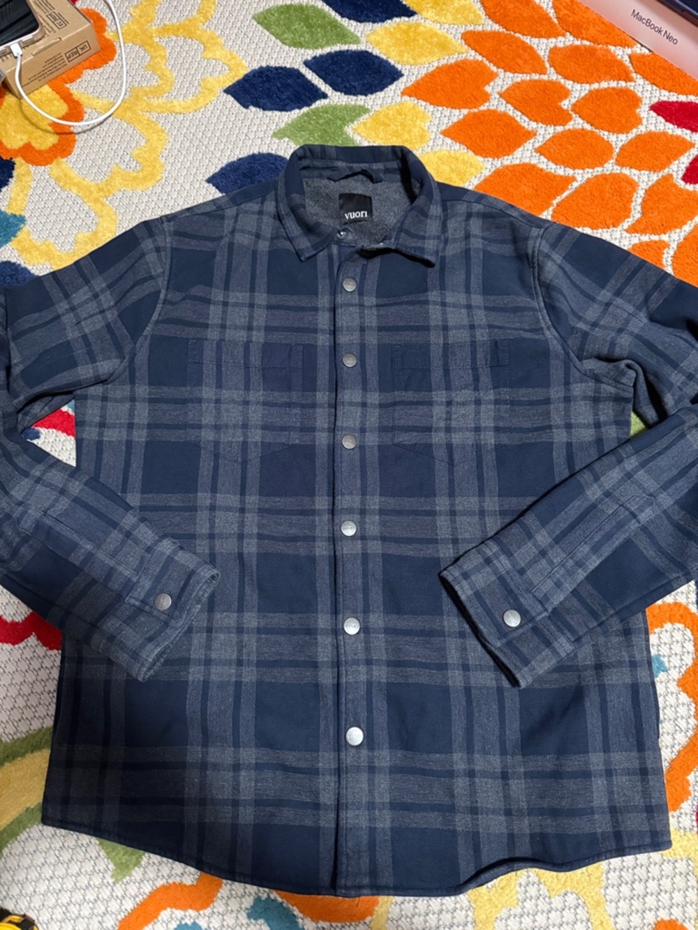 Vuori Range Shirt Jacket Mens Size Small Plaid Flannel Snap Fleece Lined Shacket
